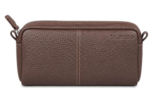 Image of Calfnero Genuine Leather Toiletry Bag for Men & Women | Premium Leather Travel-Pouch | Toiletry Organizer | Cosmetic & Shaving Kit Bag | Unisex Travel Dopp Kit (Brown)