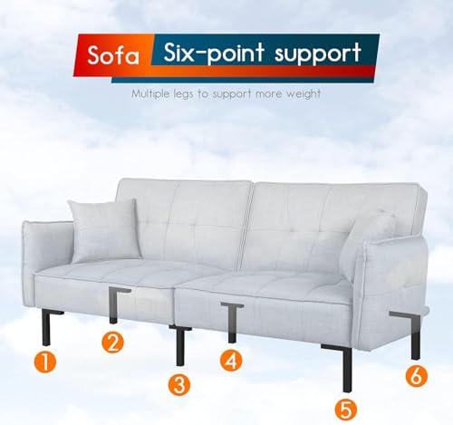 Image of PayLessHere Modern Convertible Futon Sofa Adjustable Folding Couch Sofa Bed Loveseat with Cotton Padding and High-Elastic Sponge for Living Room or Bedroom, Grey