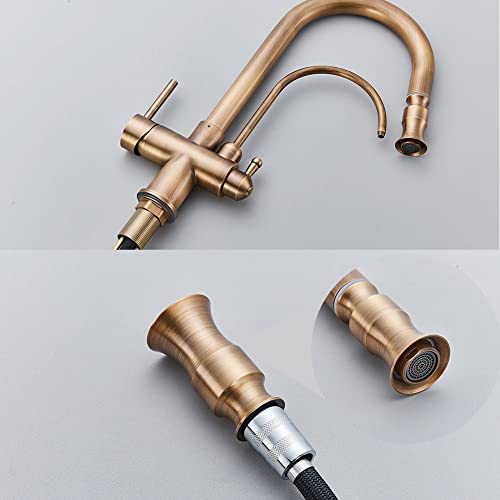 Antikmessing 3-Wege-Küchenarmatur – Zweigriff-Trinkwasserfilter für Warm- und Kaltwasser für optimale Filtration und stilvolles Design