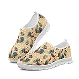 JUDENTIDOS Rooster Chickens Print Womens Walking Running Shoes Lightweight Tennis Fashion Slip on Loafers Athletic Sneakers Footwear