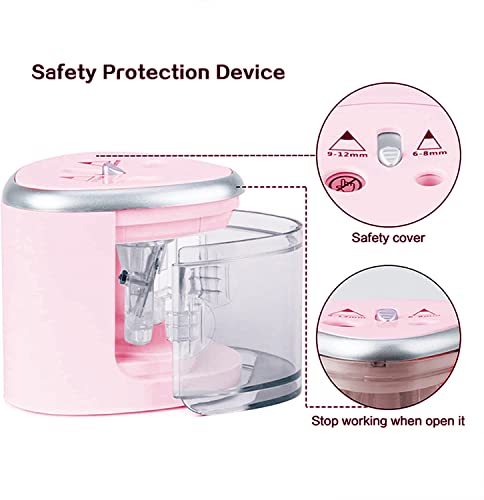 Elektrischer Bleistiftspitzer für Kinder, batteriebetrieben, Netzbetrieb, JIJICZ Doppelloch, robust, automatischer Bleistiftspitzer, kabellos mit großem Behälter für Heimbüro, Lehrer, Künstler, Rosa