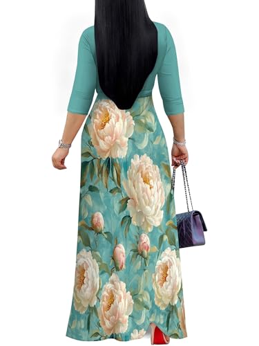 Image of PinkPatty Plus Size Maxi Dress for Women 3 /4 Sleeve Casual Long Dress | Soft stretchy fabric, functional pockets, flattering wrap v neck for vacation, casual wear and everyday styling