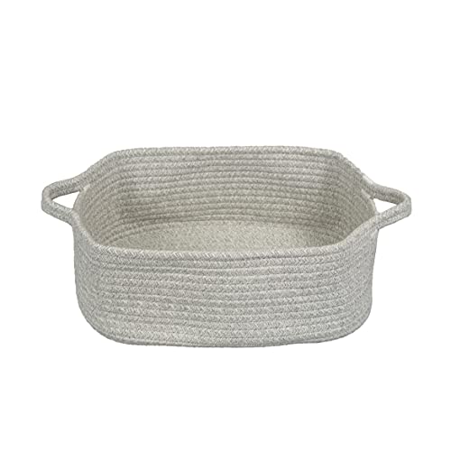 XUANGUO Medium Woven Cotton Rope Storage Basket with Handles, Light Grey