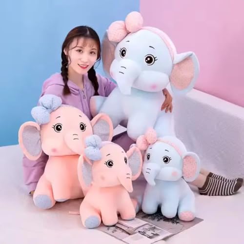 Image of Plush Bow Elephant Soft Toy, Blue, 35 cm | Stuff Toy for Kids | Plush Toy Gift for Kids | Elephant with Bow | A Cuddly Companion for All Ages Super Soft Touch and Feel (Blue 35cm)