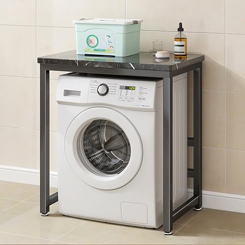 Heavy-Duty Washer Dryer Stacking Rack Stand - Adjustable Over Washer Storage Shelf for Laundry Room & Bathroom, Durable Steel Design, Maximize Space (Black)