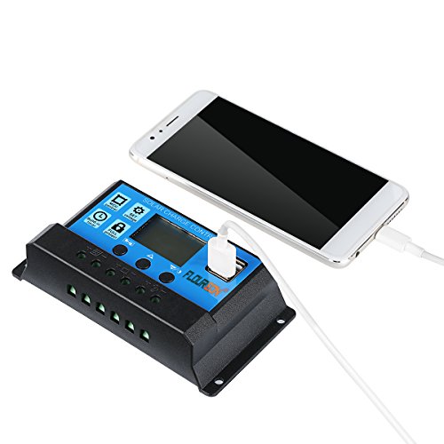 External Battery Pack,FLOUREON 30A Solar Charge Controller Solar Panel Battery Intelligent Regulator Blue - Thumbnail 6