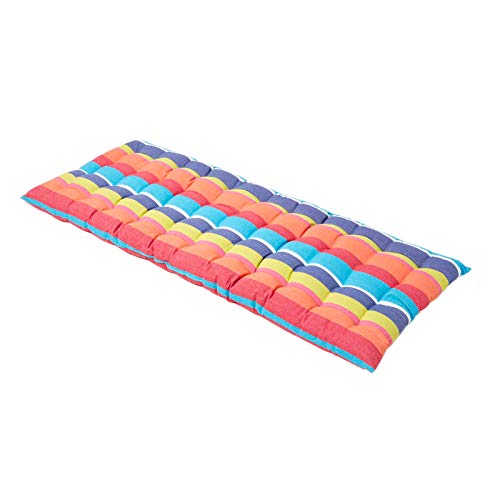 HOMESCAPES Coussin pour Banc de Jardin, Matelas de Sol, Coussin pour Banquette extérieure 2 Places, Coton - 108x42 cm - Rayures Multicolores