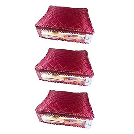 Kuber Industries 3 Layered Quilted Rexine Saree Cover Set Of 3 Pcs