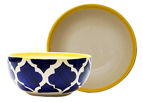 Image of HS Hindustani SAUDAGR Blue Umrao Ceramic Bowl Set of 2(300ml Each) Soup Bowl Without Handle & with Spoon Microwave Safe Bowls katori Ideal for Snacks Rice dal Desserts and Gifting.