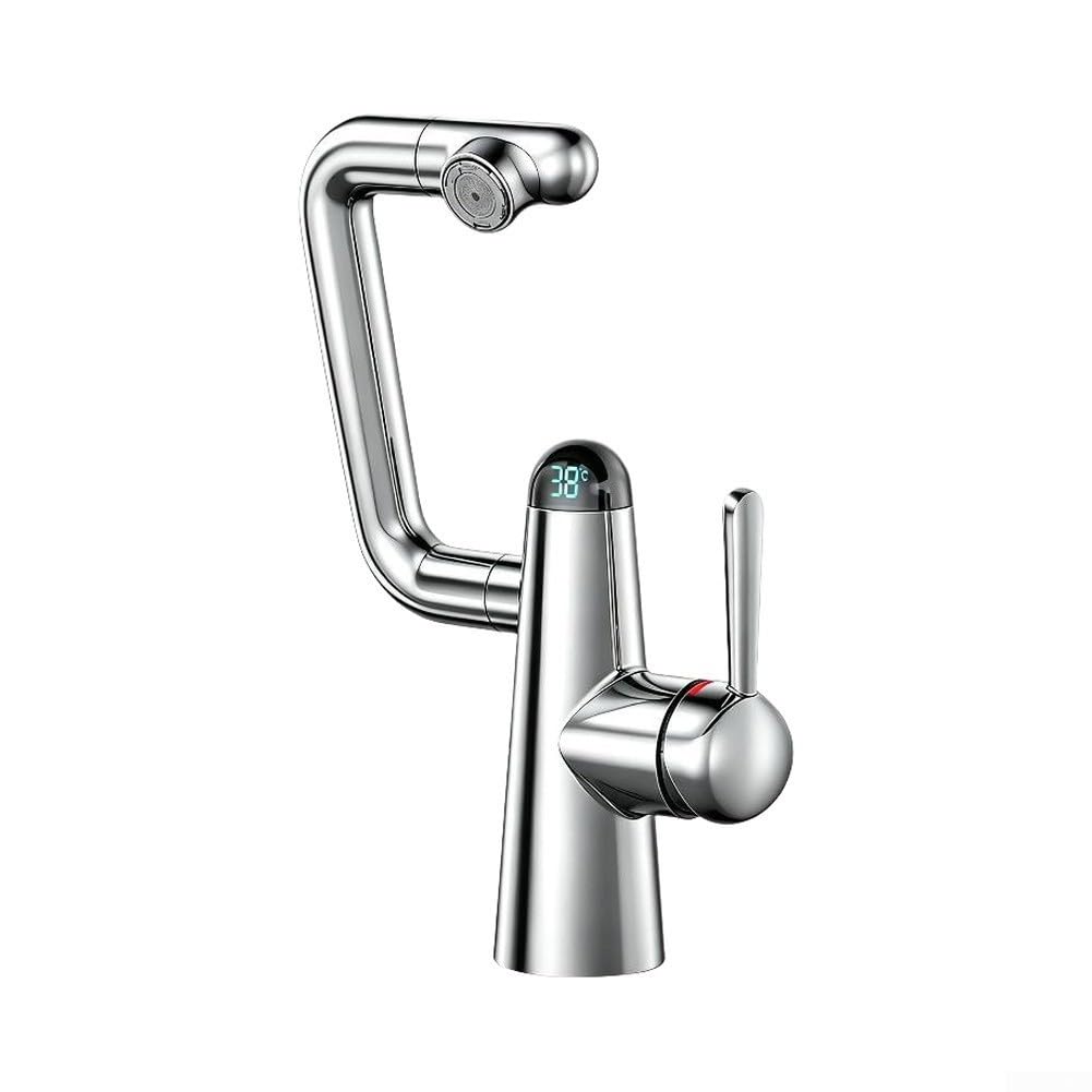 Grifo de baño de cobre con indicador LED de temperatura, robot (blanco)