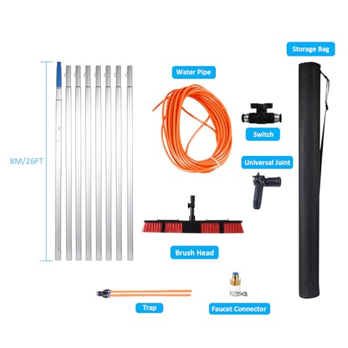 Teles - Kit de limpieza de ventanas - Barra extensible de 3 a 12 m con cabezal de cepillo ajustable, perfecto para limpieza de paneles solares y techos de invernadero, sistema de cepillo alimentado