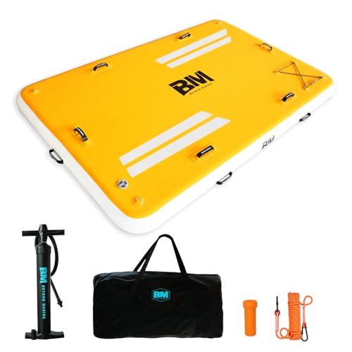 BEYOND MARINA Inflatable Floating Dock, Water Float Platform, Floating Island Dock Pad for Lake, Pool, Ocean Water Play, Carry Bag, Repair kit, 8 x 5ft, None-Slip Surface