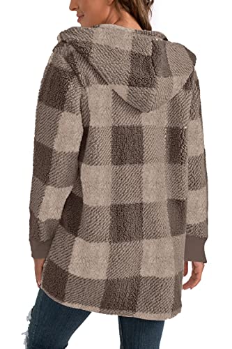Yanekop Womens Hooded Cardigan Fuzzy Jacket Winter Open Front Fleece Coat Women's Gifts For Christmas(03 Brown Khaki,S) #TOP3