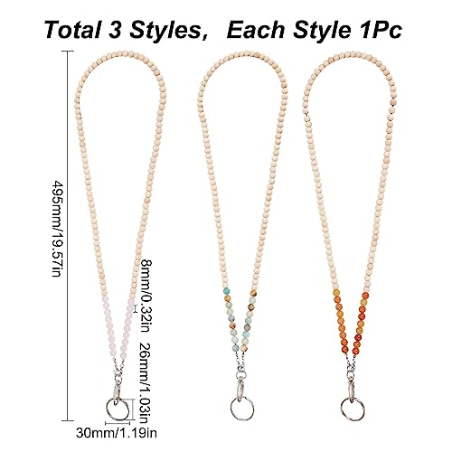 SUNNYCLUE 3 Styles Beaded Lanyards - Wooden Bead Necklace Chains for Women - ID Badge Holder & Breakaway Keychains - Image 2