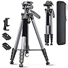 74″-Camera-Tripod, Professional Aluminum Tripod/Leg Stand Mirrorless Camera/DSLR/Cell Phone/Camcorder/GoPro, with Phone Holder and Travel Bag (Gunmetal Gray) Weight 2.8 lbs Load 8.8 lbs