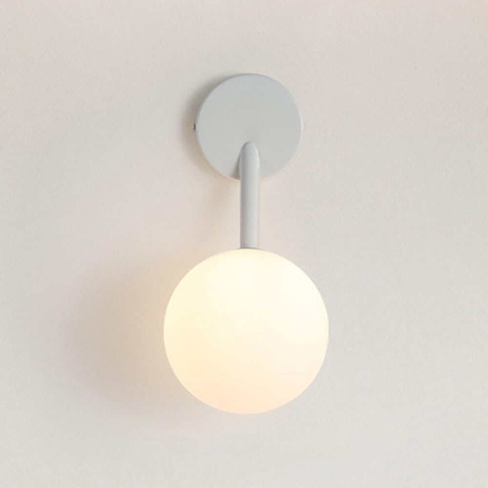 SMCCYYSD Modern Nordic Wall Lamp Acrylic Globe Sconce Metal Bedside Lighting Lantern for Bedroom Living Room Study Dining Hallway Stairs Hall Restaurant(White)