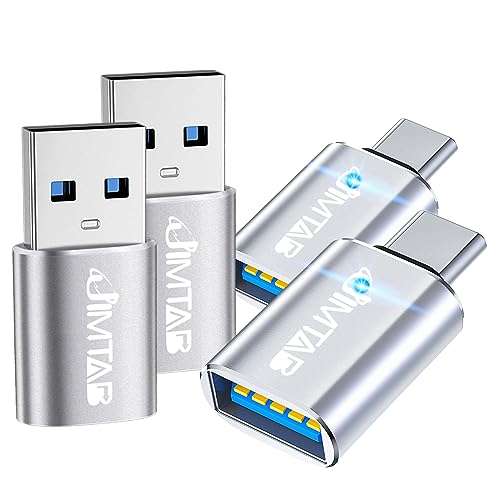 Image of JIMTAB USB to USB C Converters (Aluminum Alloy 4 Pack), USB C to USB Chargers Adapter USB 3.0 with Blue Light Super High-Speed Data Transfer & Fast Charging for PC /Tablet /iPad /Laptop /MacBook
