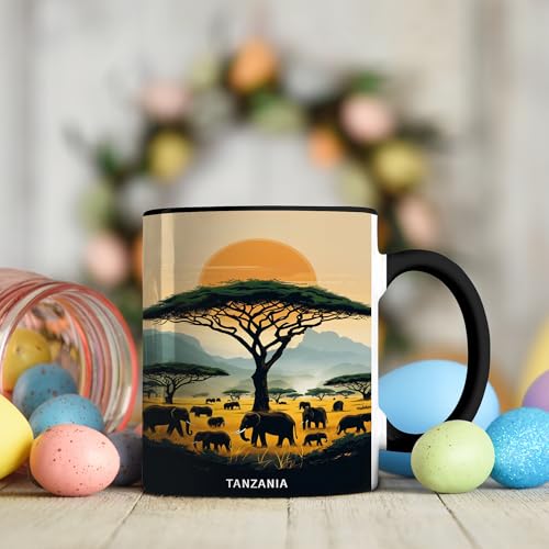 Taza de cerámica negra 11 oz con diseño safari africano miniatura 3