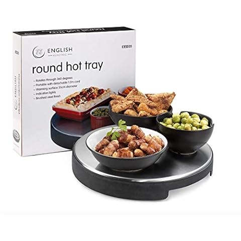 English Electric Round Hot Tray 35cm Large, Plate and Food Warmer 145°C Buffet Server with Lazy Susan EE35 Cover