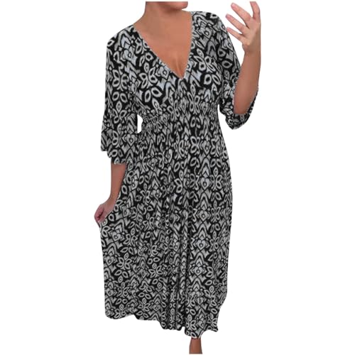 Fajas uctoras Mujer Vestido Vestidos de Verano sin Mangas con Cuello en V y Estampado Floral Bohemio de Moda Adornos Vestidos Niña (Black, XL)