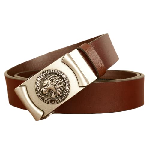 Leather Ratchet Belt With Wild Animal Automatic Buckle - Adjustable Western Strap For Dress Jeans Suits