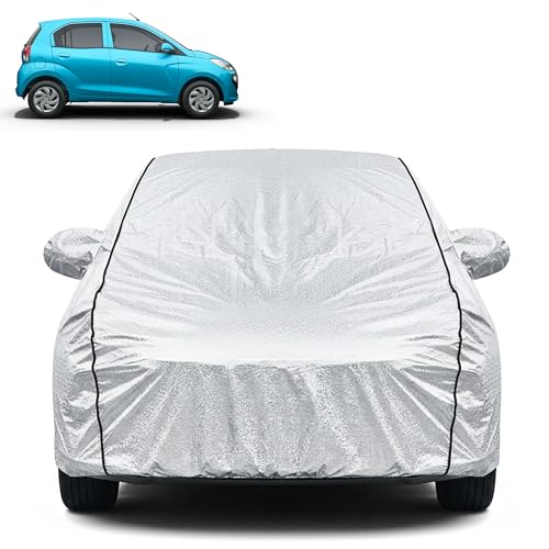 Image of Waterproof Car Cover for Hyundai Santro | Dustproof, UV Resistant & Scratch Protection | Soft Cotton Lining | Triple Stitched | Mirror Pockets & Elastic Fit | Silver
