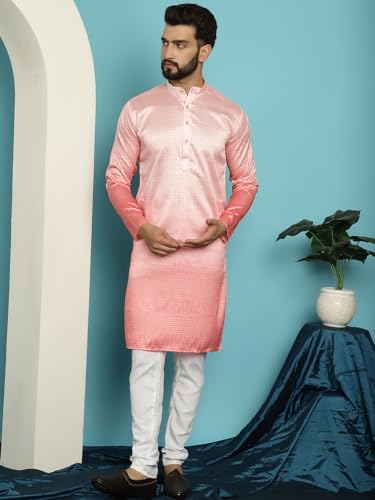 Image of SOJANYA (Since 1958, Men's Jacquard Silk Multi Shade Sequinned & White Pyjama Set