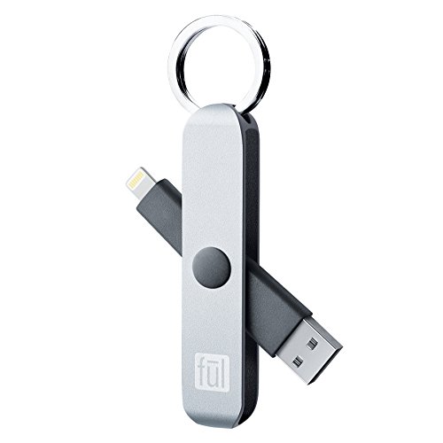 Ful Lightning to USB Fold Out Keychain with 2.4 Amp Charge & Sync for iPhone, iPad and iPod - Silver