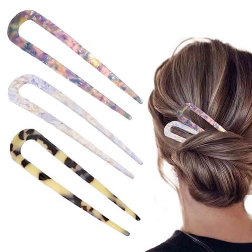 Materiali di alta qualità: il fermaglio per capelli a forma di U è realizzato in acetato di cellulosa di alta qualità, che non sbiadirà mai, ha una superficie liscia, non graffia, non è facile da rompere o deformare, può tenere saldamente i capelli e non è facile da scivolare. Il design flessibile si adatta alla maggior parte dei tipi di capelli.