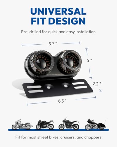 Image of Motorcycle Tail Light, Motorcycle Brake Light, IP67 Waterproof Motorcycle Turn Signals Running Light with License Plate Bracket Fit for Street Bike Cruiser Chopper Bobber (Smoke, 90 LEDS)