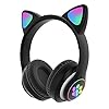 Kids Bluetooth Wireless Over-Ear Cat Ear Headphones with Microphone for Kids Teens Adults (Black)