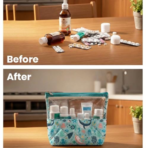 Image of Medicine Kit | Multipurpose All-in-One Compact, Durable, Lightweight, Waterproof, Bag | Travel Friendly Pouch | Ideal for Stationary, Diaper, Medicines (Sea & Ocean Print)