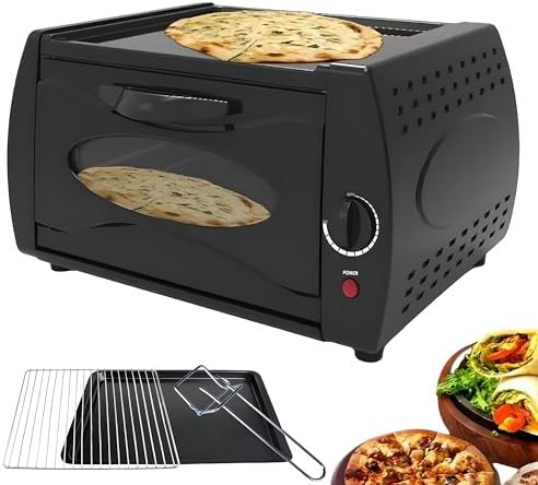 Tandoor Oven Mini 12L - 2-in-1 Pizza Chapati Roti Lahmacun Manakish Naan Bread Maker with Bake Tray/Rack/Handle for Takeaway Kitchen Appliance