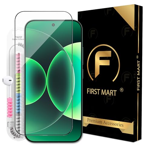 Image of FIRST MART Tempered Glass for Xiaomi 17, 9H 0.3 mm Full-Glue Screen Protector with Cable Protector, 3D Edge-to-Edge, HD Clear, Case-Friendly, Black, Pack of 1