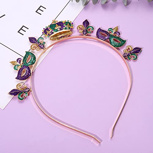Mardi Gras Headband Women Glitter Mask Crown Fleur De Lis Hairband Headpiece Carnival Party Hair Accessory Costume Decor Gift #TOP6