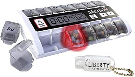 Weekly Pill Organizer with Alarms | Automatic Digital Pill Box with AM/PM Compartments, Flashing Light & Loud Beeping Alerts | 7 or 14 Day Medication Reminder for Seniors and Adults - White
