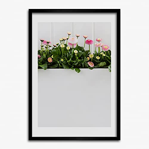Cadre en bois MDF Tulup de haute qualite avec affiche fleurs roses 50x70 cm