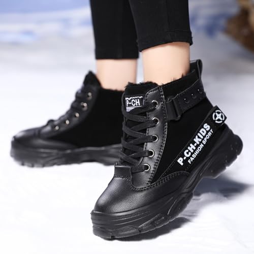 Unisex Kids Ankle Boots Warm Faux Fur Lined Outdoor Hiking Boots High Top Sneakers Boys Girls Winter Tennis Shoes3