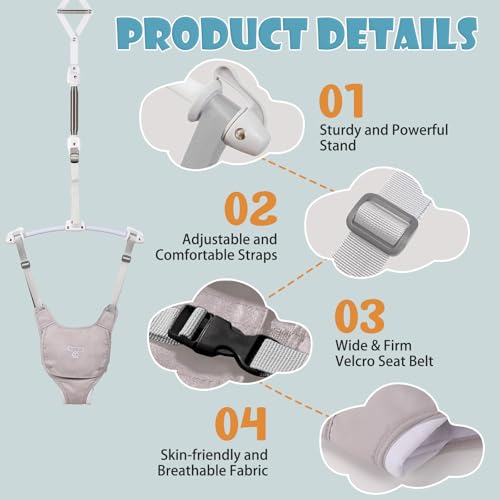 Baby Jumper, Baby Jumper Doorway with Adjustable Strap, Easy to Assemble, with a Soft Rug (Grey)