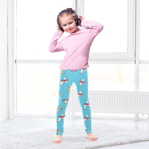 Airplane Blue Design Girls Leggings Soft Stretch Workout Yoga Dance Pants for Kids Casual Tights4