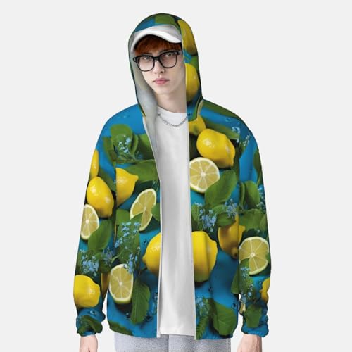 Men's Sun Protection Shirts Lemon on Blue Background Long Sleeve Sun Shirt for Fishing Running Hiking Swim3