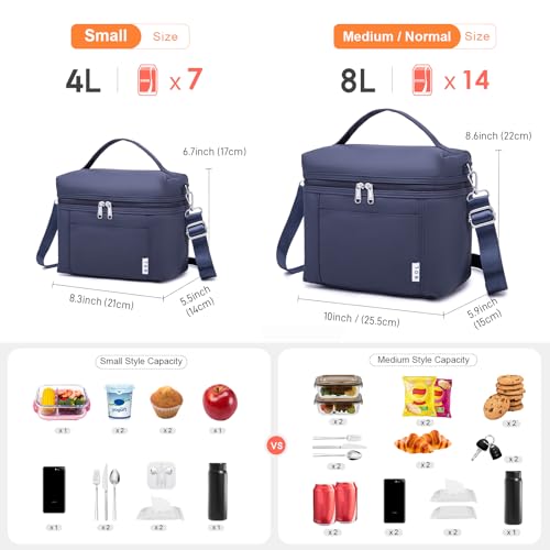 Image of NOL Natural Organic Lifestyle Insulated Lunch Bags for Women Cooler Bag Lightweight Nylon Waterproof Lunch Box For Work (Small, Navy blue)
