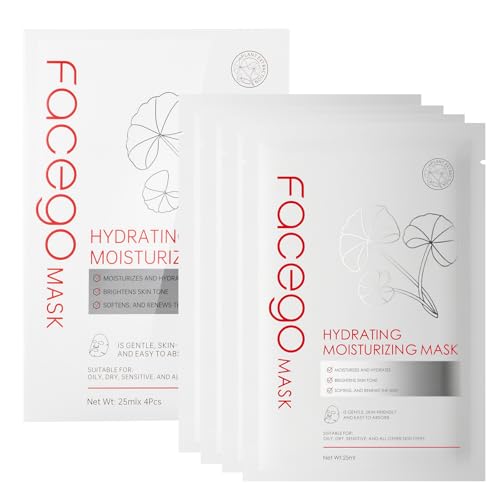 Facego Collagen Face Mask - Hydrating & Moisturizing Sheet Mask with Natural Centella Asiatica for Soothing Skincare, Deeply Nourishing Dry Skin 4-Count