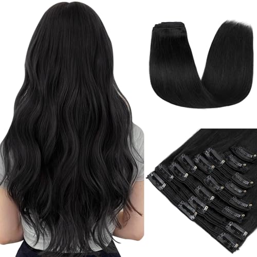 MY-LADY Double Weft 100% Clip in Remy Human Hair Extensions #1 Jet Black 10''-22'' Grade 7A Quality Full Head Thick Thickened Short Soft Silky Straight 8pcs 18clips for Women Beauty 10