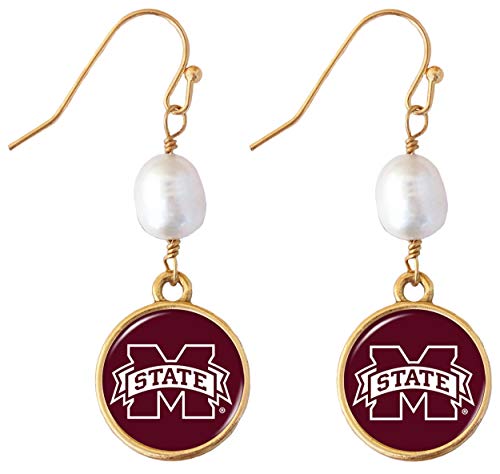 Mississippi State Bulldogs Diana Gold and Pearl Dangle Earrings Jewelry Gift MSU