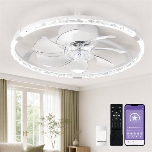 Lujeet Ventilateur Plafond 19.7po Montage Affleurant, DEL Blanc, Télécommande