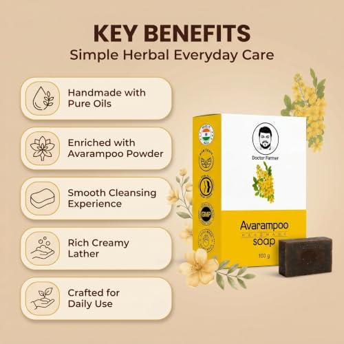 Image of Doctor Farmer Avarampoo Handmade Bath Soap Pack of 4 | Natural Coconut Oil Soap for Gentle Cleansing | Moisturizing Daily Bath Bar for Healthy-Looking Skin | For Men & Women