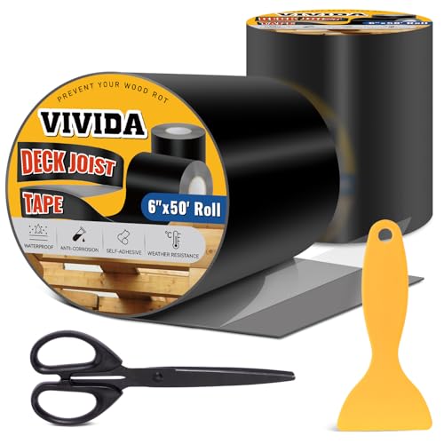 VIVIDA 6" × 50' Deck Joist Tape, Waterproof Joist Butyl Tape, 2 Roll