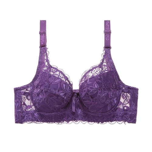 Soutien-gorge froncé en dentelle blanc et violet avec bonnets fins réglables