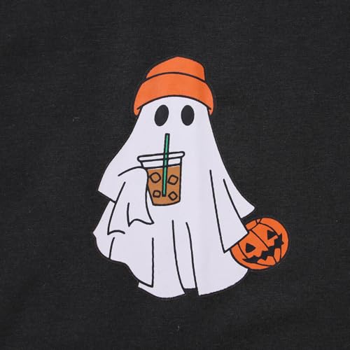 Image of Ritatte Kids Halloween Shirt Girls Boys Ghost Coffee Pumpkin T-Shirt Funny Graphic Spooky Season Short Sleeve Tee Tops 7-12Y